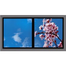 Sada 2 led stropních panelů s motivem větviček růžové třešně (černý rámeček)